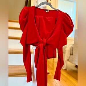Fashion Nova Red Puff Sleeve Blouse with Sailor Collar
